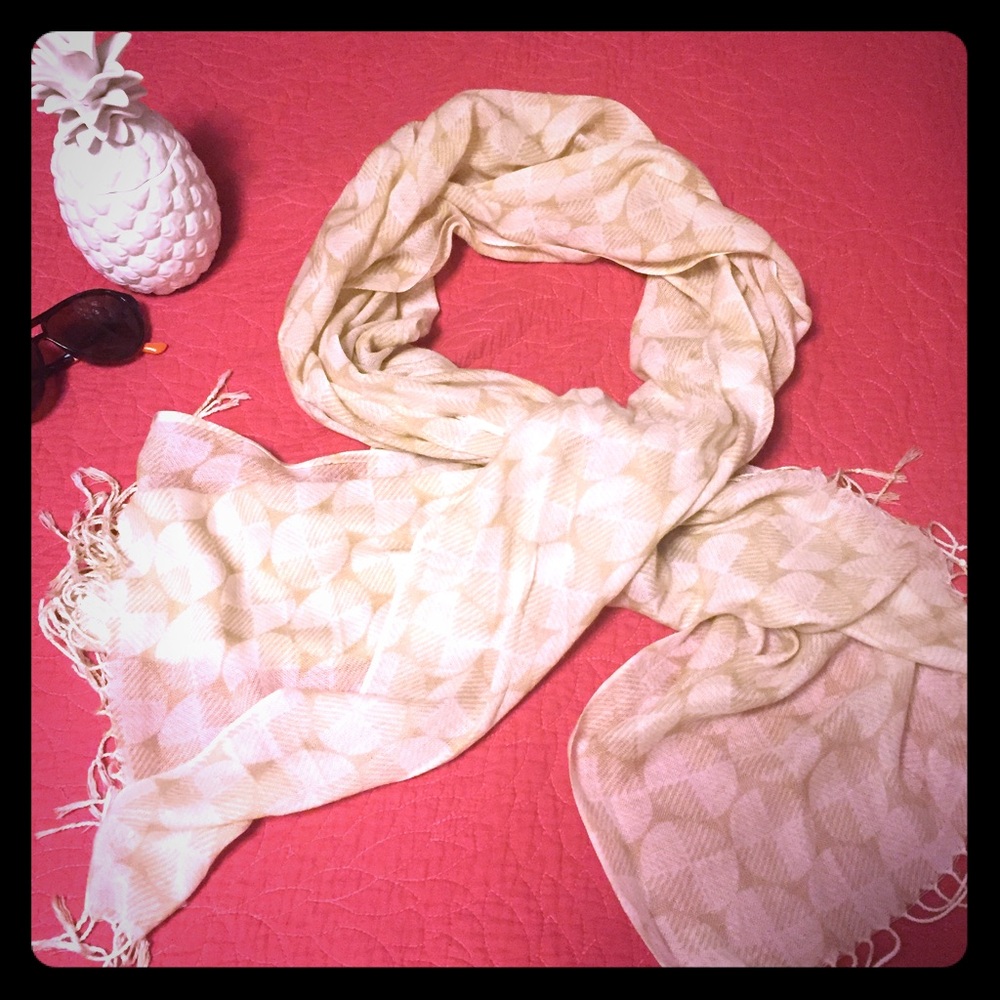 Cream print fringe scarf